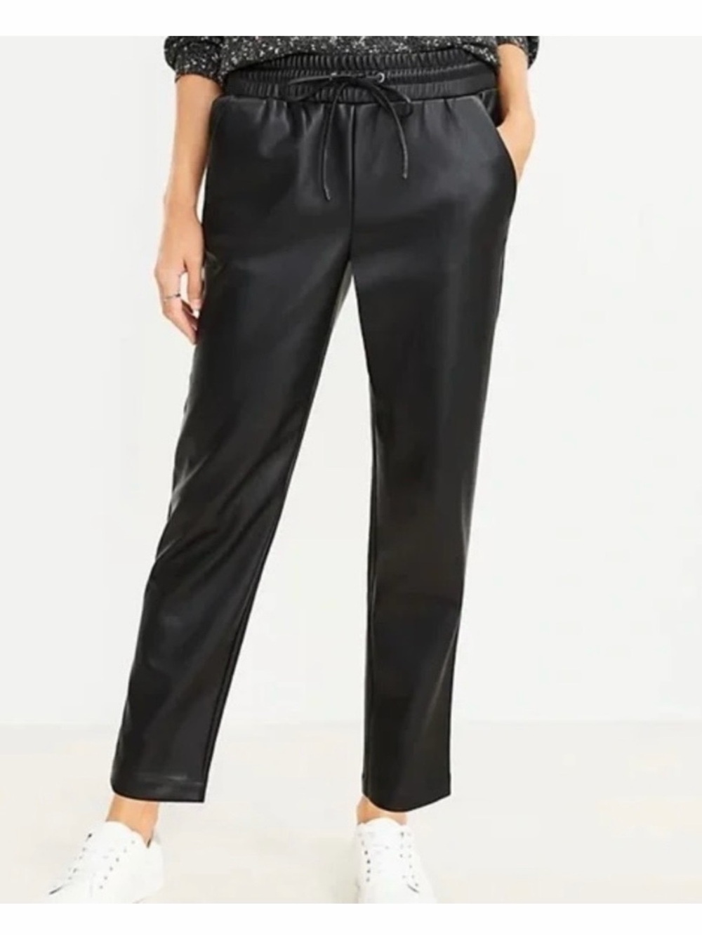 NWT LOFT Black Faux Leather Drawstring Pants